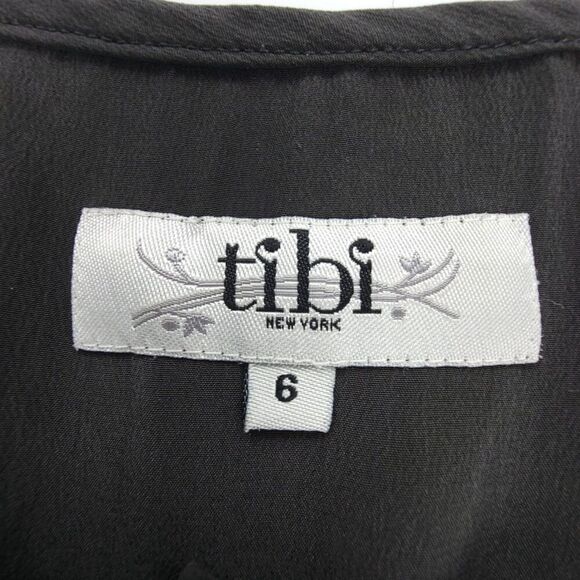 TIBI 100% Silk Boho Embroidered Top Balloon Sleeve Blouse Minimal Boho Gray 6 - Picture 2 of 7